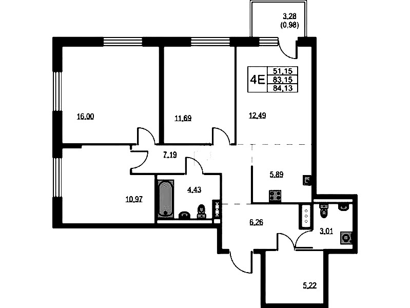 3-комнатная квартира 84.13 м², 9/11 эт., ЖК «Квартал Лаголово»